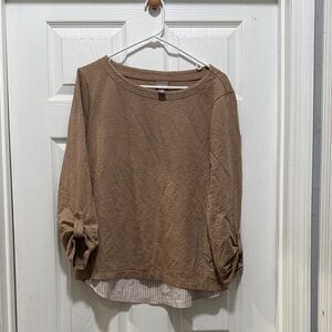 Chico's Tan Blouse with Rolled Sleeves